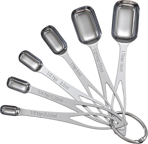 6PCS Narrow Measuring Spoons Set, Stainless Steel Measuring Spoon Fits in Spice Jars, Metal Teaspoon Measuring Spoons, Rectangular Tablespoon, Long Measuring Spoons for Dry & Liquid Ingredients1