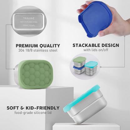 Small (1 CUP) Stainless Steel Snack Containers for Kids | Easy Open Leak Proof Food Containers with Silicone Lids - Perfect Metal Toddler Lunch Box for Daycare and School (8Oz)3