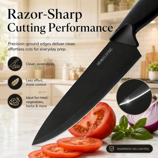 14-Piece Black Kitchen Knife Block Set with Built-In Sharpener | German High-Carbon Stainless Steel Blades, Dishwasher Safe, Ultra-Sharp Edges, Ergonomic Non-Slip Handles4