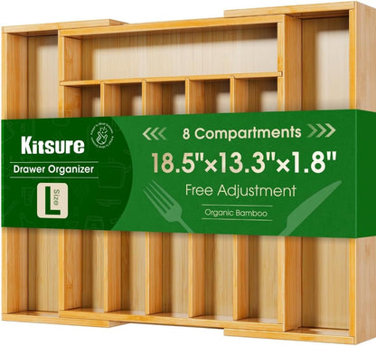 Silverware Organizer, Bamboo Kitchen Drawer Tray, Natural, Large1