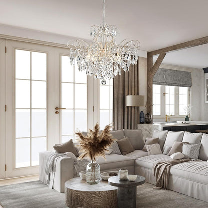 6-Light Crystal Chandelier Pendant Light, Height Adjustable7