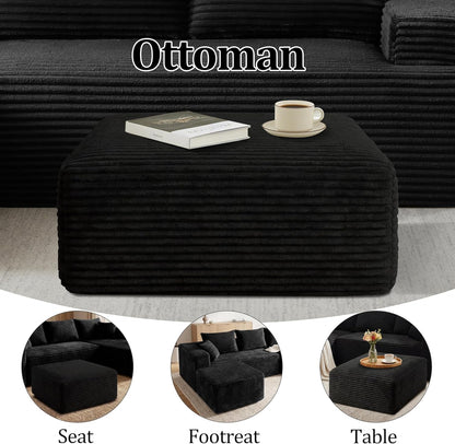 Boneless Ottoman, Modern Corduroy Cloud Foot Rest Foam Support, Oversized Modular Sectional Sofa Stool for Living Room, Bedroom & Small Spaces, No Assembly Required (Black, Ottoman)9