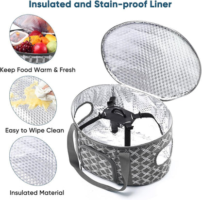 Double-Layer Slow Cooker Carrying Case for Crock Pot 6-8 Quart, Insulated Crockpot Carrier with Adjustable Lid Straps,Portable Slow Cooker Travel Bag for Potluck, Parties, Family Gatherings6