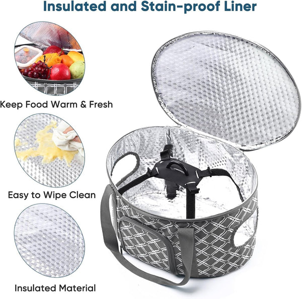 Double-Layer Slow Cooker Carrying Case for Crock Pot 6-8 Quart, Insulated Crockpot Carrier with Adjustable Lid Straps,Portable Slow Cooker Travel Bag for Potluck, Parties, Family Gatherings6