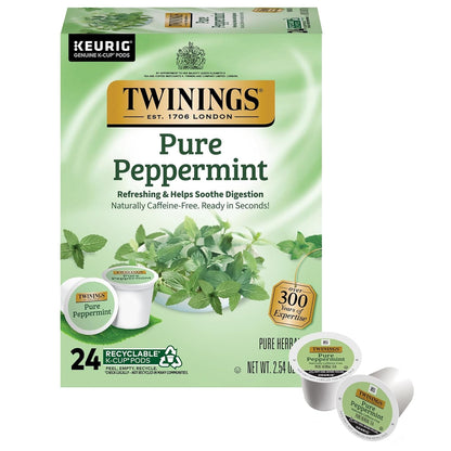 Pure Peppermint Herbal Tea K-Cups for Keurig, 24 CT Box (1 Pack) | 100% Pure Peppermint, Helps Soothe Digestion, Naturally Caffeine-Free, 24 Pods for Single Serve Brewers, Enjoy Hot or Iced1