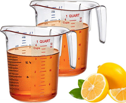 '- Melissa - 32-Ounce Plastic Measuring Pitcher (2-Pack), 4-Cup (1-Quart) Food-Grade Measuring Jug, Unbreakable, Stackable, Dishwasher-Safe, Great for Oil, Vinegar, Flour, and More1