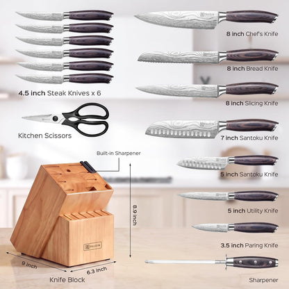 17 PCS Kitchen Knife Set, Razor Sharp Knife Block Sets, Ideal Gifts | Elegant Kitchen Knife Set with Block, Knife Set with Built-In Sharpener, Dishwasher Safe8