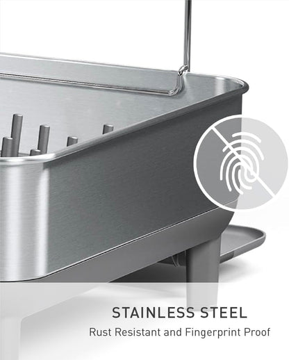 Simplehuman Steel Frame Dishrack, Large Capacity Dish Drying Rack, 360º Easy Drain Swivel Spout, Utensil & Wine Glass Holder, Anti-Residue Coating, Moisture Control Surface, Brushed Stainless Steel5