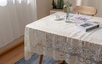 White Lace Tablecloth Rectangular for Rectangle Table Crochet Lace Tablecloths Oblong Table Covers Christmas Lace Tablecloth 60"X104" for Kitchen Wedding Party Decoration2