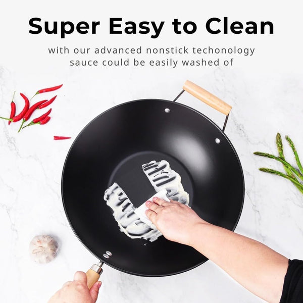 Carbon Steel Non-Stick Wok | Easy Clean, Hand Wash Recommended2
