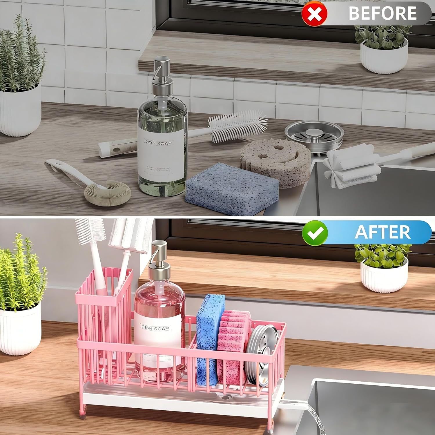 sponge-holder-for-kitchen-sink-sink-caddy-organizer-with-high-brush-holder-kitchen-countertop-organizers-and-storage-essentials-rustproof-304-stainless-steel-pink-9-25