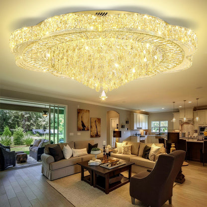 Modern Crystal Chandelier for Living Room 40In Gold Crystal Raindrop Ceiling Light for Room Bedroom LED Dimmable 3000-6000K1