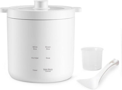 Mini Rice Cooker 2 Cup Uncooked, Small Electric Cooker, with 4 Cooking Functions, 24 Hour Preset and Heat Preservation, anti Scald Carry Handle | Portable Rice Maker with 4 Cooking Functions, Nonstick Ceramic Coating, 24 Hour Preset, Auto Keep Warm for 1-2 People1