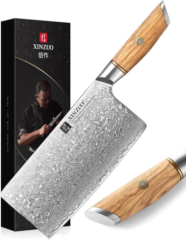 Cleaver Knife 7.5 Inch, 73 Layer Damascus Steel Powder Steel Core Chinese Chef'S Knife, Multifunction Vegetable Meat Slicing Knife with Olive Wood Handle -Lan Series1