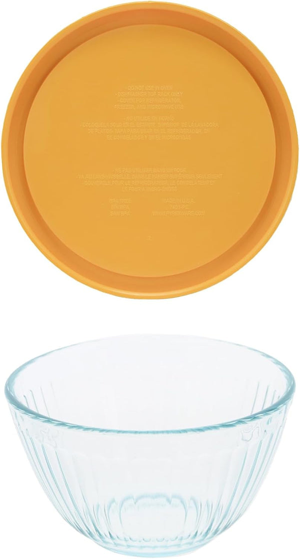 7401 3-Cup Sculpted Glass Bowl & Lemon Drop Yellow Lid - Made in USA3