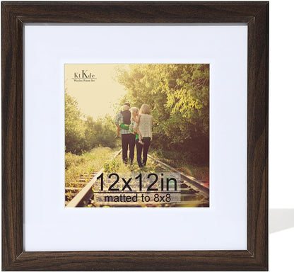 12X12 Picture Frame Real Glass, Display Pictures 8X8 with Mat or 12X12 without Mat, Modern Style Wood Composite Frame,Gallery Wall Frame Wooden Walnut ，Best Gift1