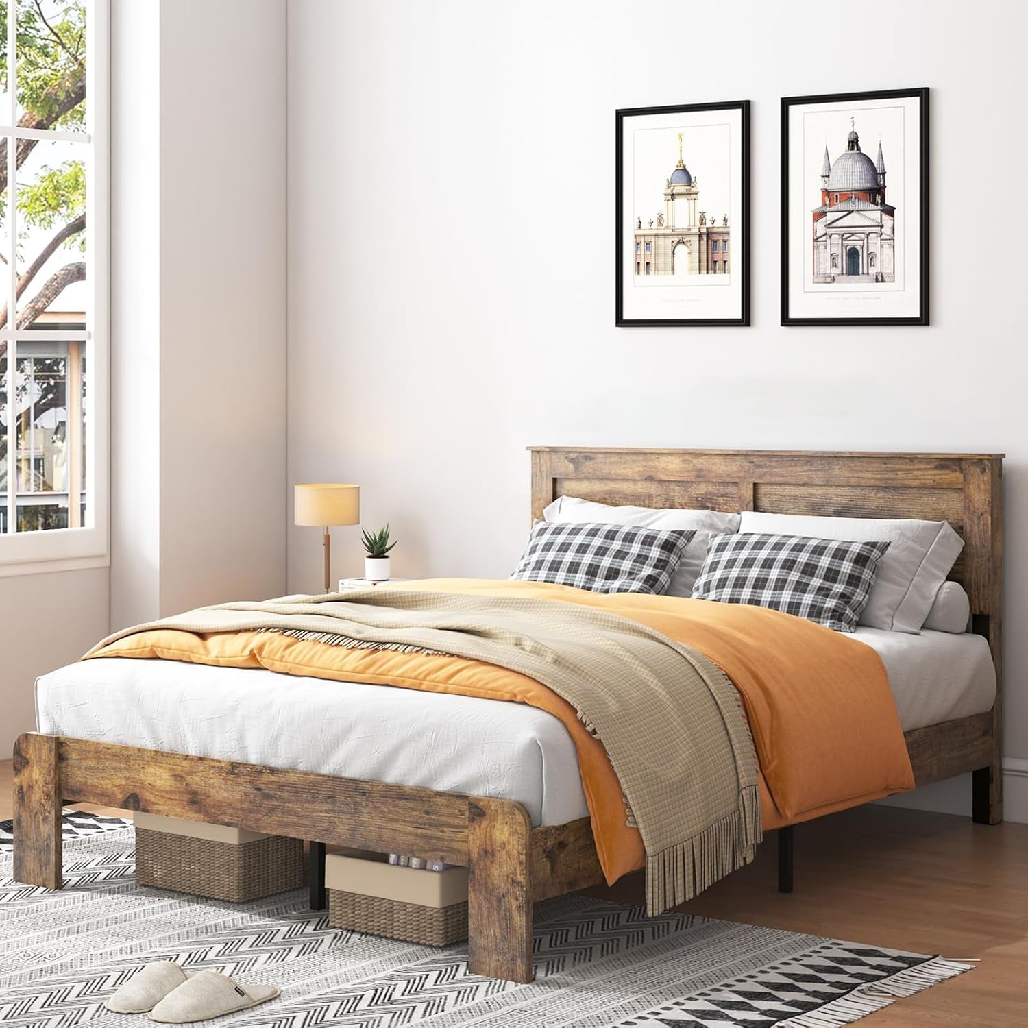wood-king-bed-frame-with-headboard-vintage-brown