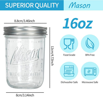 Wide Mouth Mason Jars 16 Oz with Lids 8 Pack, Canning Jars with Metal Airtight Lids and Bands, 16 Oz Glass Jars for Fermenting, Meal Prep, Freezing2