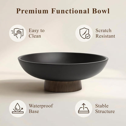Pedestal Fruit Bowl, Decorative Resin Bowl, Faux Wood Base Black | Perfect for Kitchen Counters, Coffee Tables. Use as a Fruit Bowl, Centerpiece, or Catch-All for Everyday Essentials6