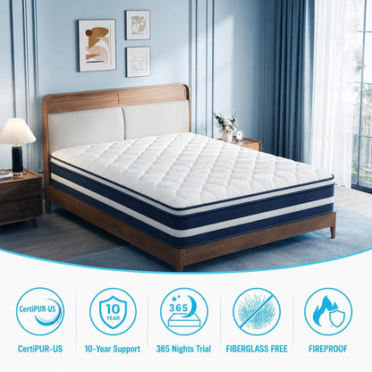 Queen Mattress 14 Inch, Hybrid Euro Top with Individually Wrapped Coils, Pressure Relief for Shoulder & Hips, Zero Motion Transfer4