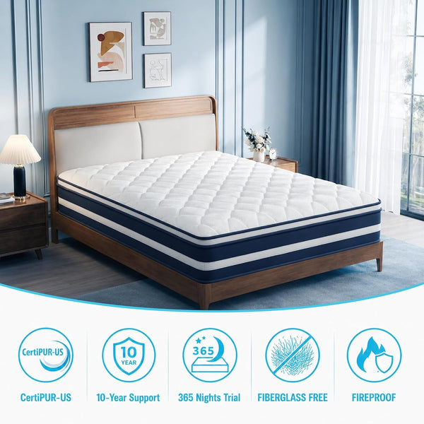 Queen Mattress 14 Inch, Hybrid Euro Top with Individually Wrapped Coils, Pressure Relief for Shoulder & Hips, Zero Motion Transfer4