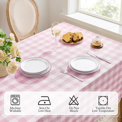 Checkered Tablecloth Rectangle, Linen Cotton Gingham Table Cloth with Tassel, Washable Buffalo Plaid Table Cover Wrinkle Free for Kitchen, Dining and Outdoor Picnic - 55 X 70 Inch, Pink3