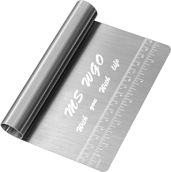 Pro Dough Pastry Scraper/Cutter/Chopper Stainless Steel Mirror Polished with Measuring Scale Multipurpose- Cake, Pizza Cutter - Pastry Bread Separator Scale Knife1