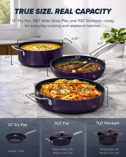 Essential Series 5PC Ceramic Cookware Set Pfas-Free, Dishwasher Safe | G11 Duralon Blue Coating, Pots and Pans Set Non-Stick, Scratch-Resistant, Stay-Cool Handle, Metal Lid, Induction Ready4