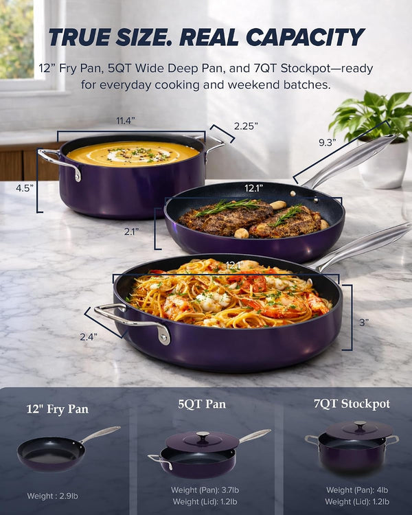Essential Series 5PC Ceramic Cookware Set Pfas-Free, Dishwasher Safe | G11 Duralon Blue Coating, Pots and Pans Set Non-Stick, Scratch-Resistant, Stay-Cool Handle, Metal Lid, Induction Ready4