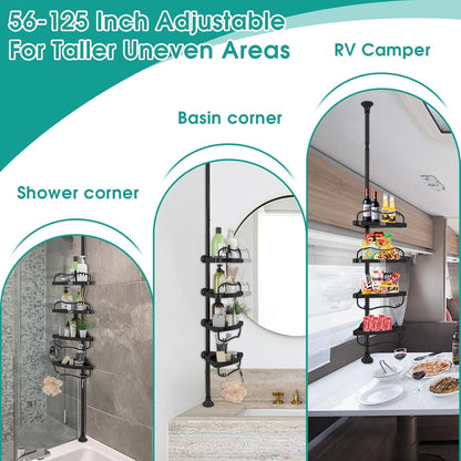 Corner Shower Caddy: Rustproof 125" Tension inside Shower Organizer, Adjustable Bathroom Organizer Shelves for Bathtub Shampoo Conditioner Storage, Floor to Ceiling Standing Caddy2