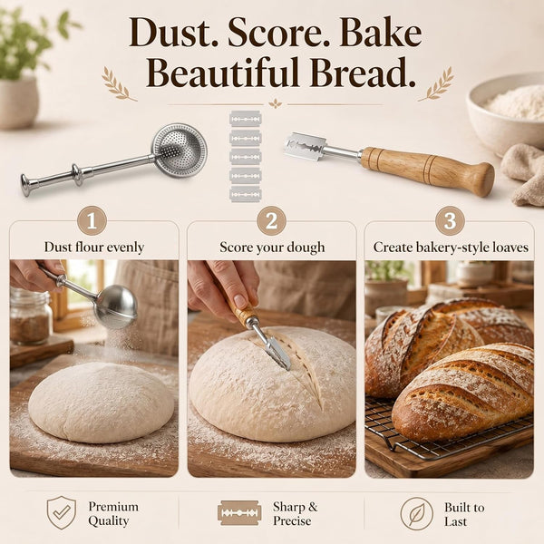 Bread Lame and Flour Duster Sets, 304 Stainless Steel Bread Scoring Tool3