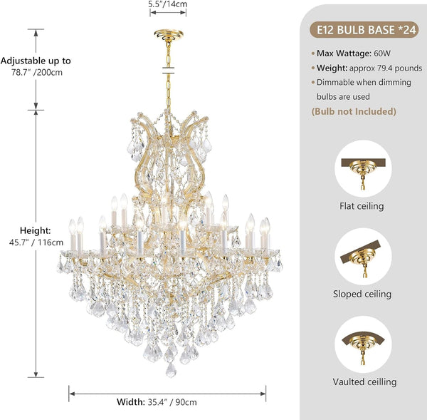 Gold Large Crystal Chandelier-24-Light Chandelier Light Fixture Modern Maria Theresa Crystal Chandeliers Light for Foyer, Entryway, Staircase,High Ceiling,Living Dining Room3