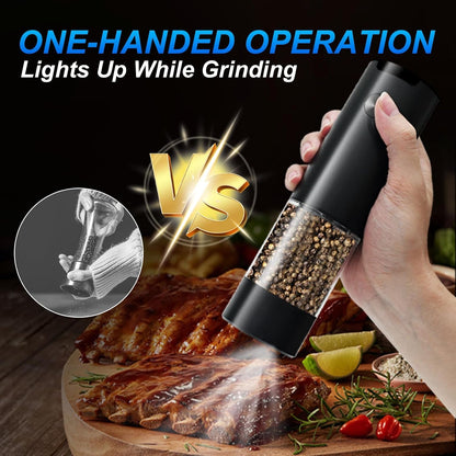 Electric Pepper or Salt Grinder,Adjustable Coarseness Salt & Pepper Mill,With LED Light,Easy to Clean,Battery Powered,One Handed Operation,Kitchen Essential（1 Pack/Black）5