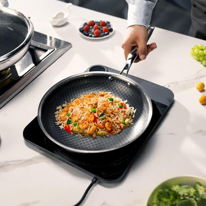 Frying Pans Set Hybrid Non Stick | Stainless Steel Kitchen Cookware | 5-Ply 18/10 Stainless Steel L PFOA Free | Induction-Ready | Easy Clean&Nonstick | 8 10 12-In Frying Pans with Lid 6 Pcs2