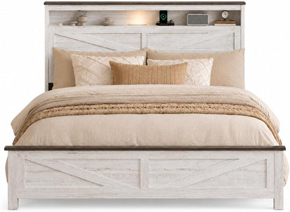 Full Size Bed Frame with LED Lights, USB Charging Station, Storage Headboard, Metal Platform, No Box Spring6