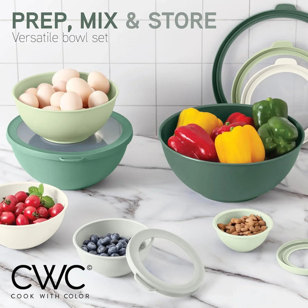 Mixing Bowls with TPR Lids - 12 Piece Plastic Nesting Bowls Set Includes 6 Prep Bowls and 6 Lids - Microwave Safe (Sage)2