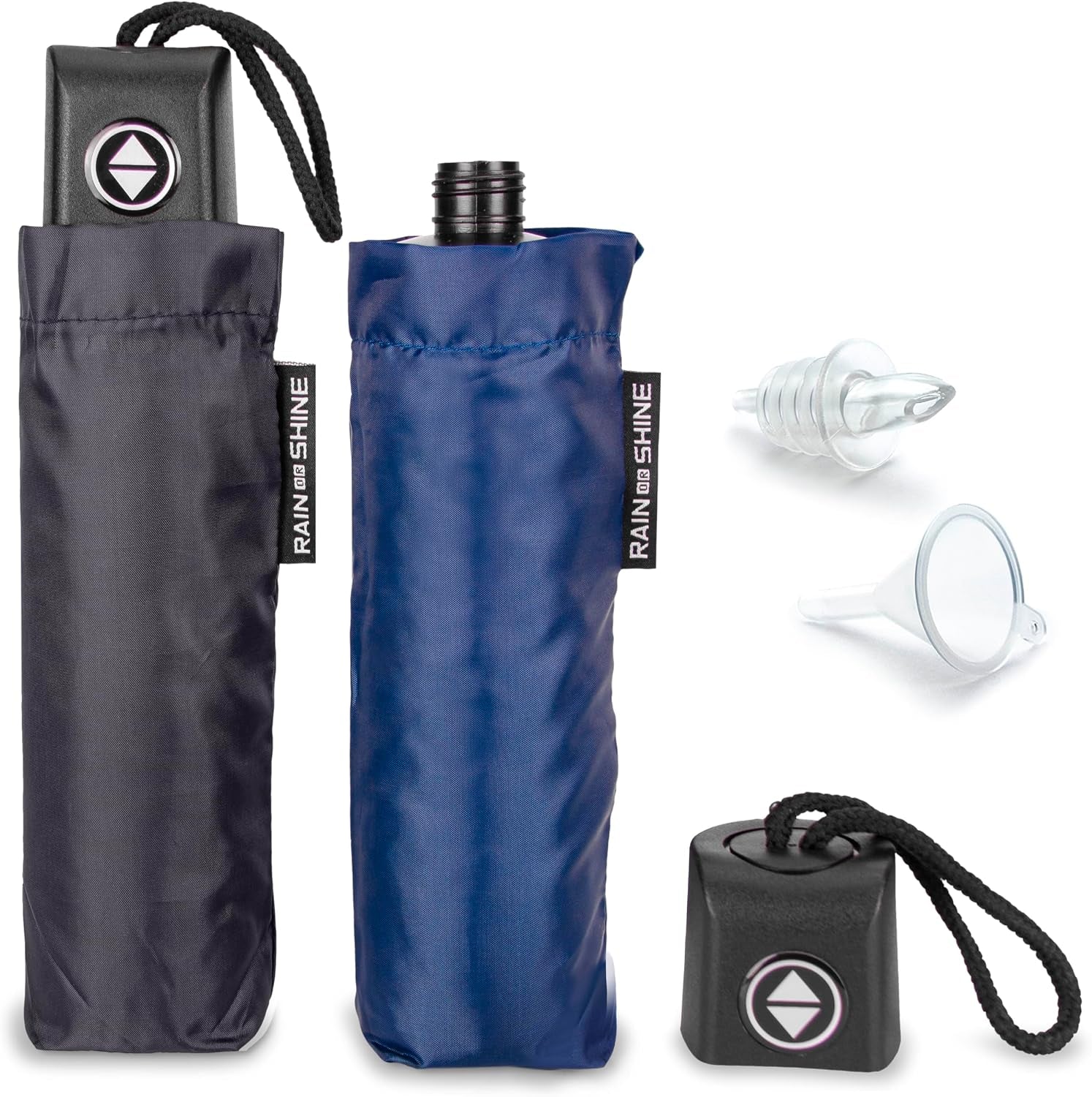 rain-or-shine-umbrella-flask-2-pack-24-oz-total-hidden-alcohol-travel-flasks-secret-liquor-containers-for-theme-parks-cruises-and-sports-events-includes-funnel-spout