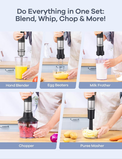 Immersion Blender Handheld, Max 1200W Hand Blenders Immersion 9-In-1 | Time Display, Variable Speed Trigger, Corded Handheld Mixers with Chopper Whisk Frother Beaker Ideal for Soup Puree Smoothies8