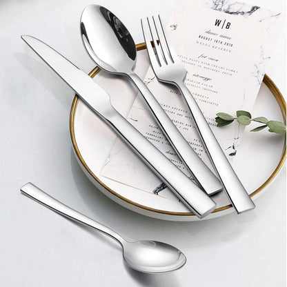 Silverware Set for 2,  10-Piece Stainless Steel Flatware Cutlery Set, Square Edge Kitchen Utensil Include Knives/Forks/Spoons, Tableware for Home/Hotel, Mirror Polished Dishwasher Safe7
