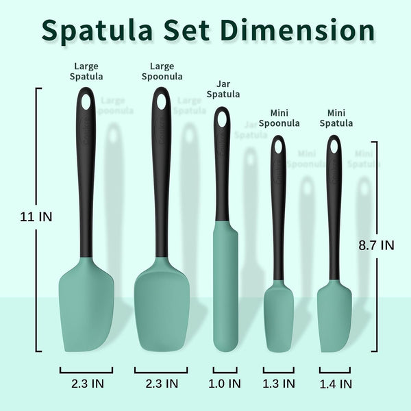 Silicone Spatula Set of 5,High Temperature Resistant, Food Grade Silicone, Dishwasher Safe, for Baking, Cooking (Aqua Green)2