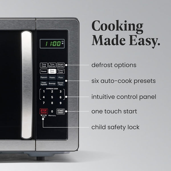 1.1 Cu. Ft. Countertop Microwave Oven – 1000 Watts Power, Auto Cook Settings, Defrost, Easy Clean and Child Safety Lock - Stainless3