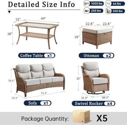 Luxury High Back Outdoor Furniture with 6-Inch Thick Cushions, Patio Furniture Set with Swivel Chairs, 6 PCS Wicker Conversation Set for Porch, Balcony, Deck and Yard2