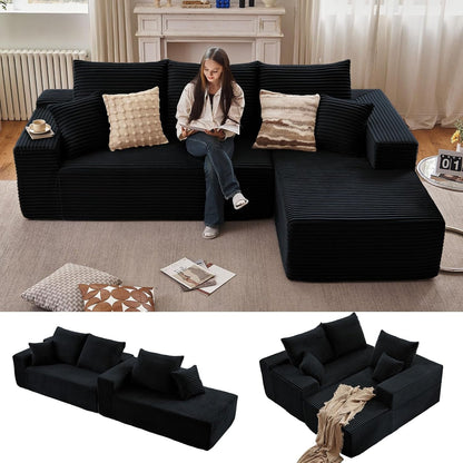 Sectional Couches for Living Room Cloud Couch Sofa with L-Shape Couch in a Box Upholstered Boneless Couchs Modern Modular Sectional Couch with Chaise(Black,3 Seater-Right-Facing Chaise-96)1
