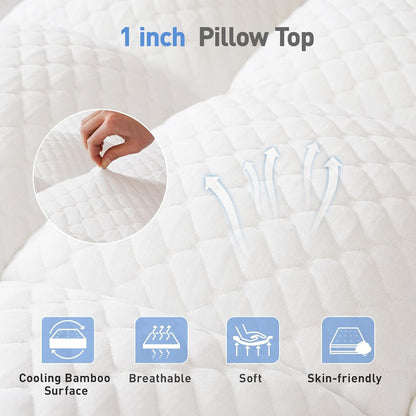 Dual Layer 3 Inch Memory Foam Mattress Topper Twin XL Size, 2 Inch Cooling Gel Memory Foam plus 1 Inch Pillow Top Mattress Pad Cover, with 8-21 Inch Deep Pocket6