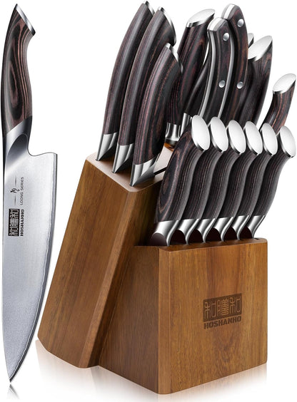 16PCS Knife Set, Ultra Sharp Japanese Kitchen Knife Set with Block | Japanese High Carbon Stainless Steel Cooking Knife Set, Multipurpose Chef Knives Set with Sharpener, Ergonomic Handle, Gifts1