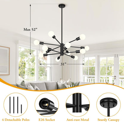 12 Light Modern Chandelier for Dining Room, Black Light Fixture2