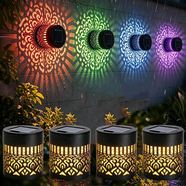 Solar Mandala Outdoor Wall Lights, 4 Pack 7 Color Changing Metal Fence Lanterns, Waterproof Solar Powered Deck Step Stair Lights for Garden Patio Yard Landscape Decor1