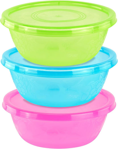 3 Extra Large Serving Bowls with Lids, 5.25 Qt, Assorted1