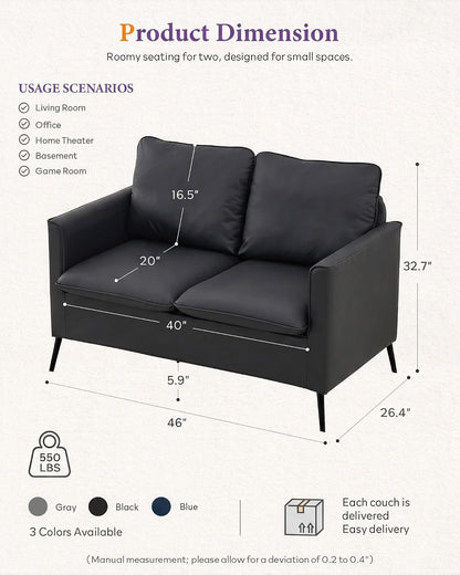 Faux Leather Loveseat Sofa, Small 2 Seater Couch (Black, 1)2