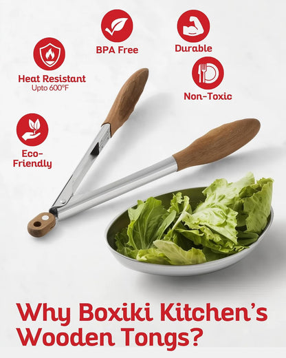 Wooden Tongs for Cooking - Nonstick Kitchen Salad Tongs for Serving Food, Grilling, Cooking, BBQ and Tossing Salad - Made of Natural Walnut Wood, Size 12-Inch5